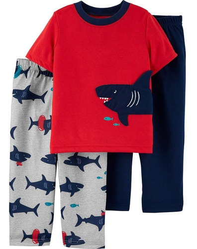 Carters Pijama Niño 3 Piezas Tiburón 2 Y 4 Pantalón Conjunto
