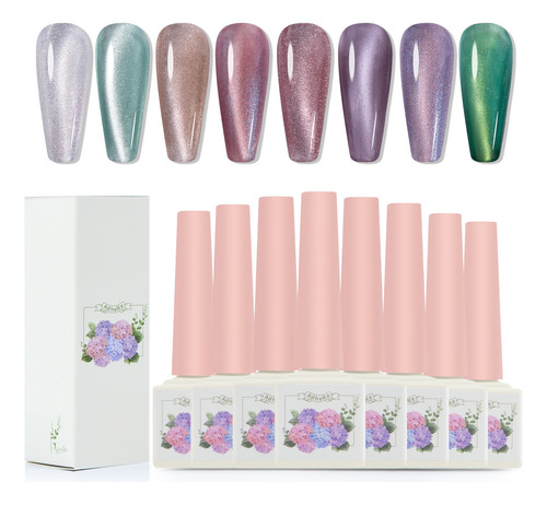 Kit De 8 Esmaltes En Gel Uv Magnéticos - mL a $1078