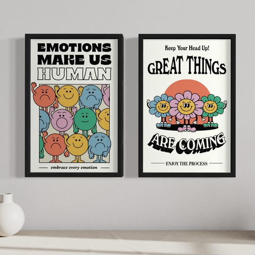 Set 2 Cuadros Con Vidrio - Emotions Y Great Things 30x45