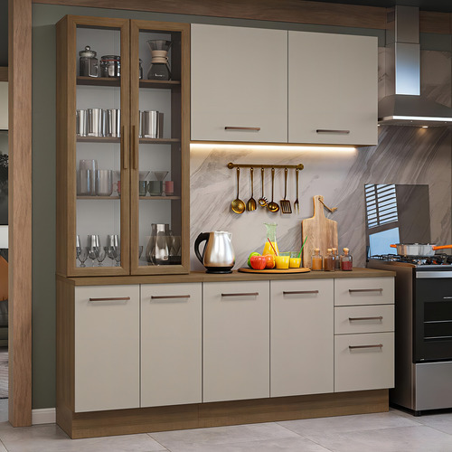 Armário Cozinha Completa 190cm Cristaleira Agata Madesa 01 Cor Rustic/crema