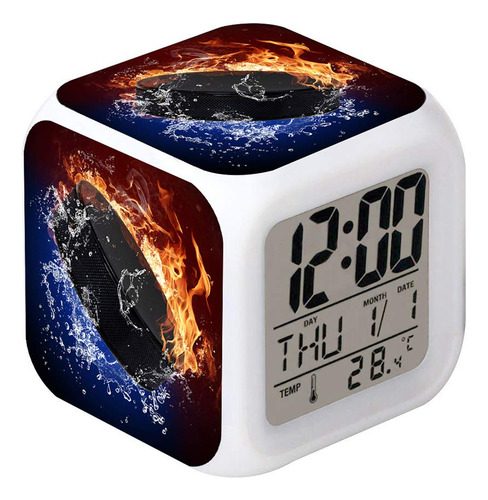 Reloj Despertador Led Diseño Hockey Hielo Bola Deportiva