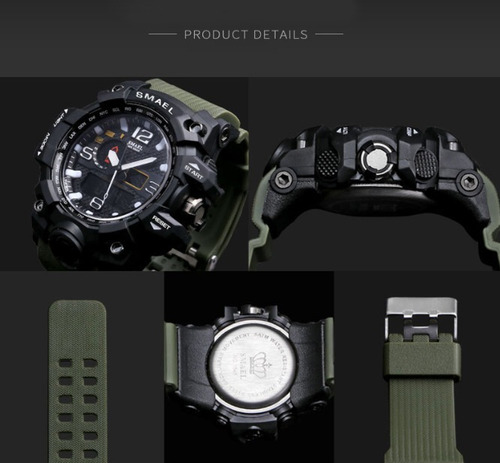 Reloj Militar Smael 1545 Verde S Shock Táctico Sumergible
