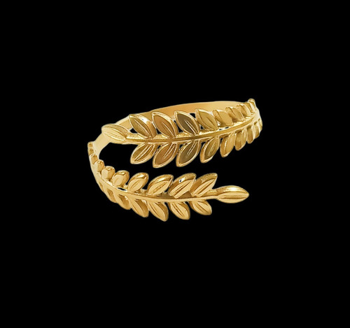 Imagen 8 de 10 de Anillo Ajustable Espiga Dorada Hoja Enchapado En Oro 18k