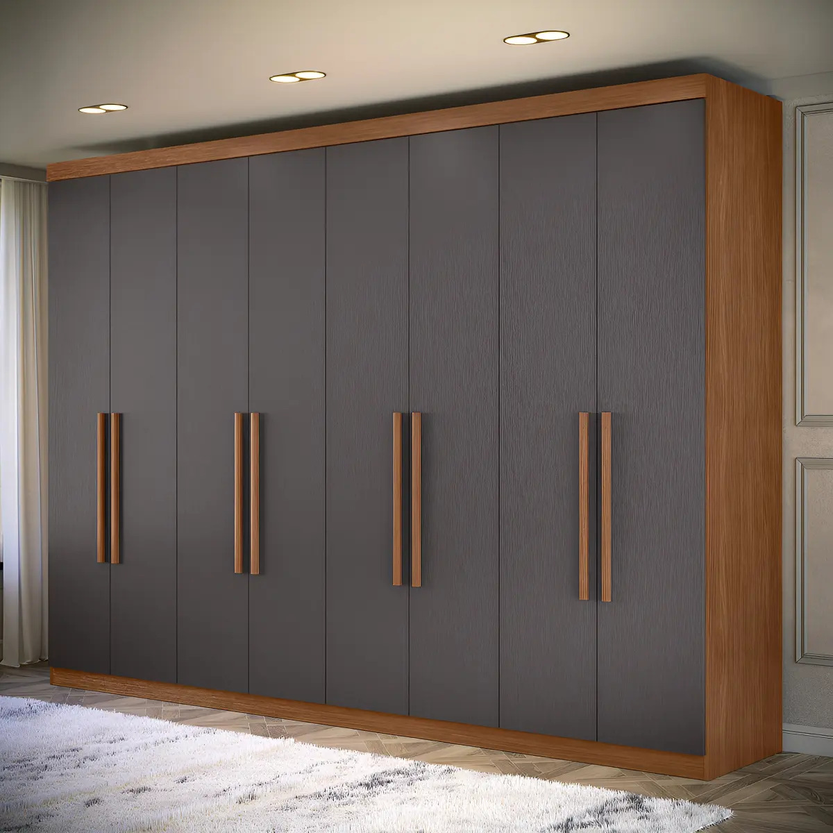 Guarda Roupa Casal Grande Master New 8 Portas 4 Gavetas Cor Jatoba/Grafite