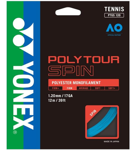 Yonex Poly Tour Spin 17 120 Cordaje De Tenis Azul