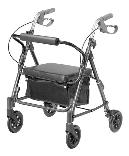 Imagem 5 de 5 de Andador Alumínio Dobrável 4 Rodas Assento/cesta Mobil Prata