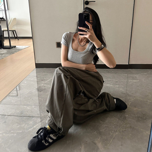 Pantalones Cargo Y2k Mujer High Street Cordón Oversize