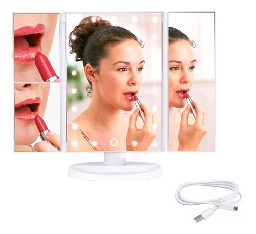 Imagen 1 de 10 de Espejo Luz Led Táctil Maquillaje Puertas Carga Usb Touch