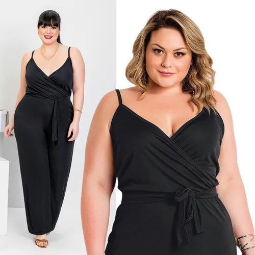 Macacão Plus Size Alças Preto Social Elegante 38 Ao 64