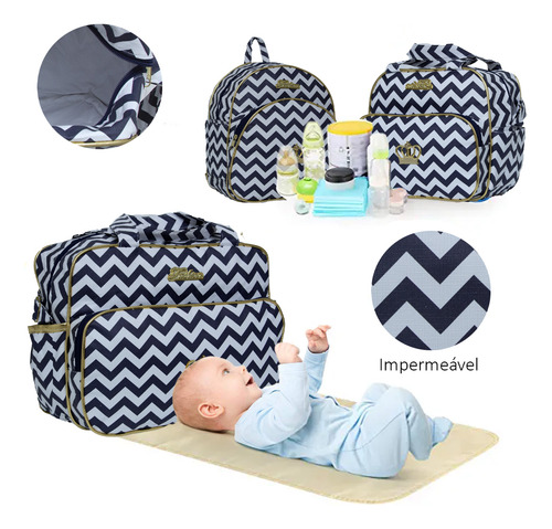 Mochila Maternidade Mãe Azul Escuro Menina Menino Plike Baby