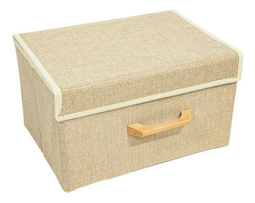 Caja Canasto Organizador De Tela Lino Plegable 43x30x18 Lima Color Beige