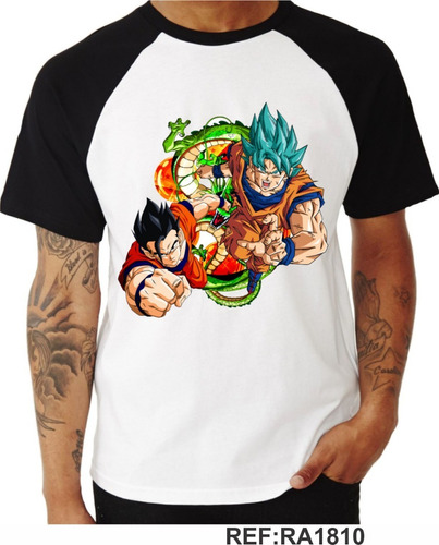 Camiseta Anime Dragon Ball Goku Super Saiyajin Blue E Gohan Camisa Raglan