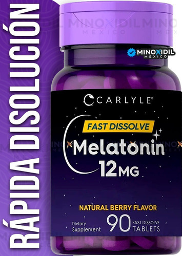 Carlyle Melatonina 12 Mg De Disolución Rápida 90 Tabletas, Ayuda A Fomentar Hábito De Descanso, Sabor Natural A Bayas, Probado En Laboratorio, Ingredientes De Confianza, Calidad Superior, Vegetariano