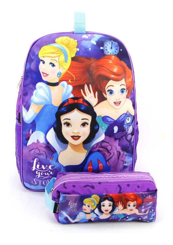 Mochila Princesas Disney Costas Estojo Duplo Dermiwil 59515