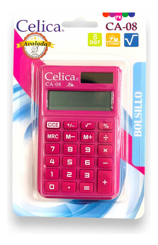 Calculadora Básica Bolsillo Celica Ca-08 Pk Dual Power Pink