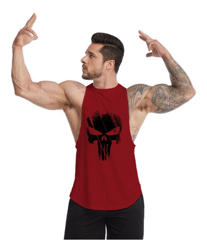 Polera Musculosa The Punisher Hombre Gimnasio Cuello Redondo