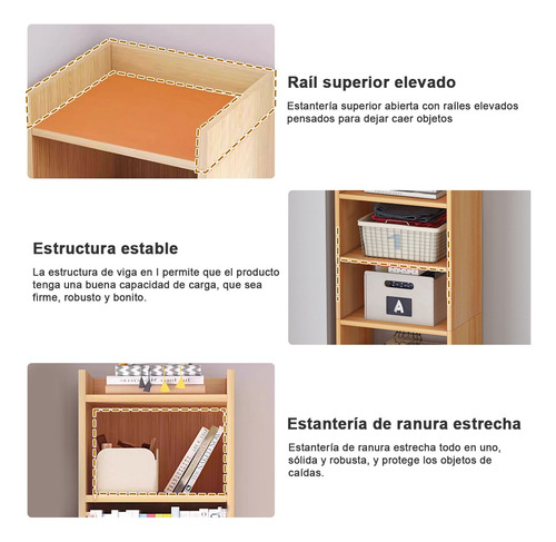 Librero Moderno Roble Blanco 4capas Estrecho Repisas Corner Marrón Claro