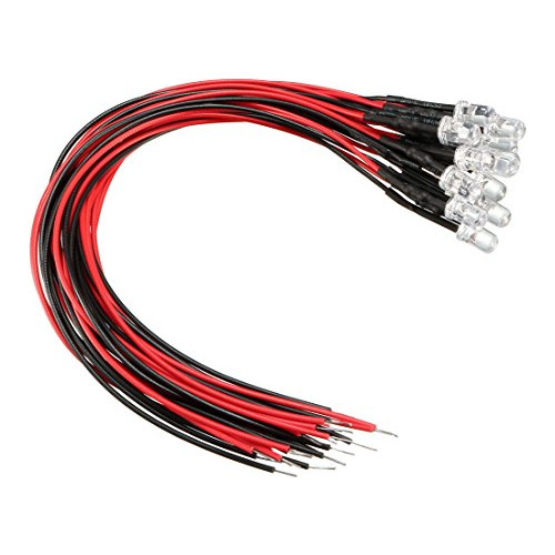 15pcs 5mm Led Precableado, Rojo Lente Transparente Dc9-...