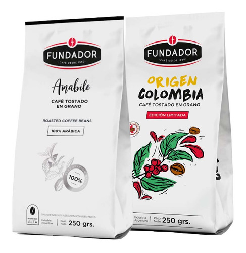 Café En Grano Amabile 250 Gr + Colombia 250 Gr Café Fundador
