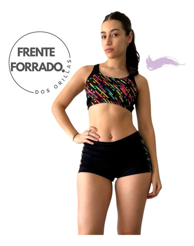 Conjunto 2 Piezas Anticloro Top Short Natacion Secado Rapido Negro 1
