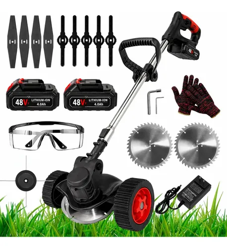 Cortador De Grama Elétrico Rodas 2 Bateria 48v Roçadeira Preto 127/220v