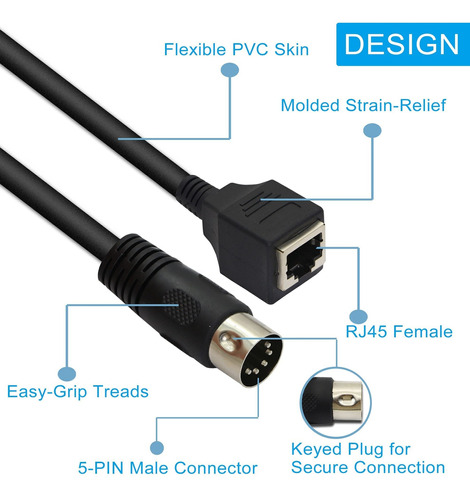 Gintooyun Cable Din 5 Pin Rj45 Dama Audio Para Mezclador