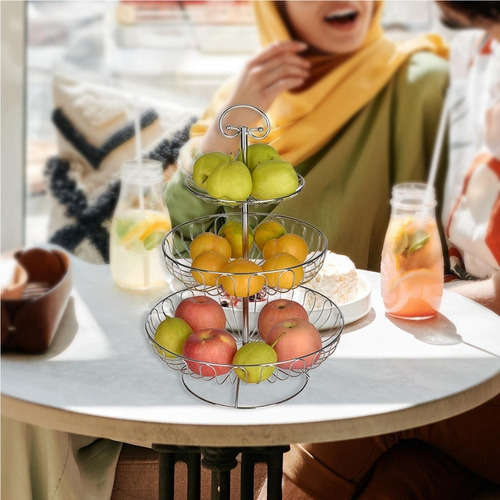Cesta De Frutas De Aço Inoxidável De 3 Níveis Para, Prata