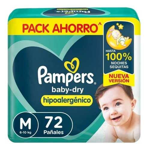 Pañales Pampers Babydry M X72 Un Pack Ahorro Baby Dry