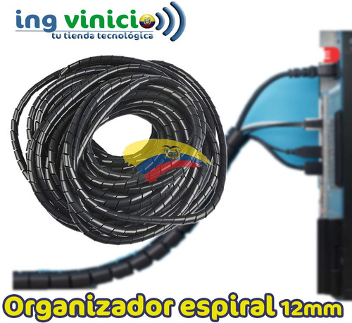 Imagen 2 de 6 de Organizador Espiral Dexson Cubre Cables Negro 12mm 10m