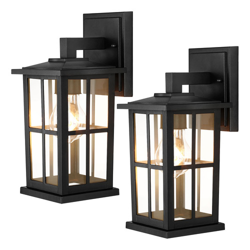 Lmparas De Pared Exterior, 2-pack, Negro Mate, Vidrio Transp