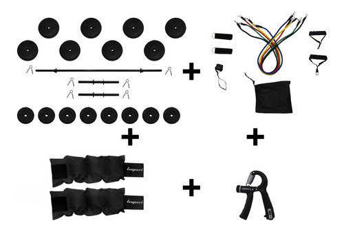 Kit Fit 39 Pzas /ligas/handgrip/polaina/discos/barra 1.50