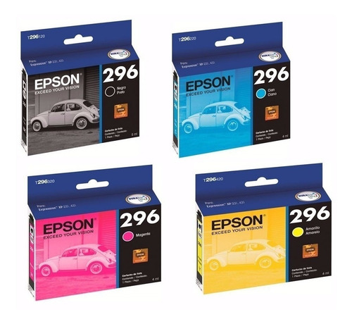 Combo 4 Cartuchos Tinta Epson T296 Originales Todos Colores