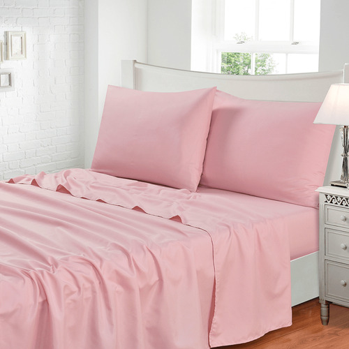 Jogo De Cama Queen 4 Pçs Jolitex Liso Toque De Seda 300 Fios Cor Rosa