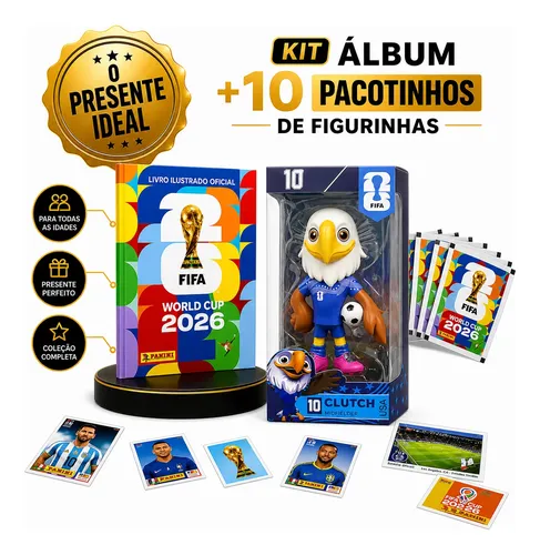 Kit Album Copa Do Mundo + 10 Pacotes Figurinha + Mascote Usa