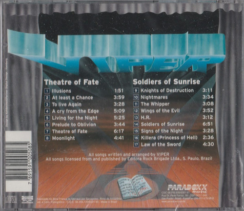 Viper - CD Theatre Of Fate y Soldiers Of Sunrise - Lacrado