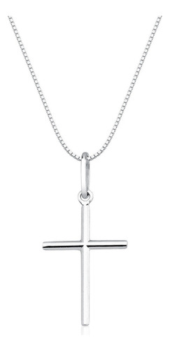 Colar Crucifixo Cruz Feminina Corrente Veneziana Prata 925 Cor Prateado