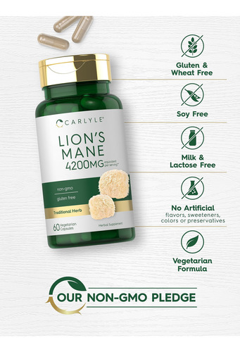 Suplemento Carlyle Lions Mane Capsules 4200 Mg 60 Unidades
