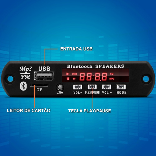 Imagem 2 de 5 de Placa Decodificador Usb P/ Caixa Ativa Mp3 Fm Aux Bluetooth