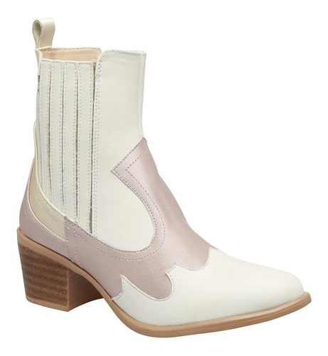 Botas Vaqueras Mujer Rosa Combinado Con Tacon Off White