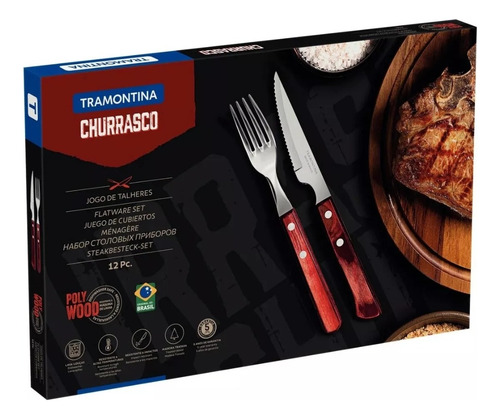 Set Cubiertos Tramontina Churrasco Asado Poly Wood X 12 Marrón