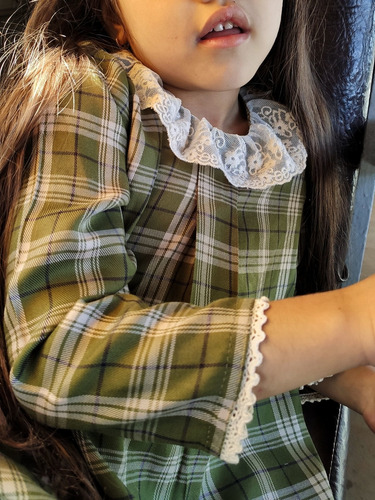 Vestido Escoces Verde Con Puntilla Para Nena