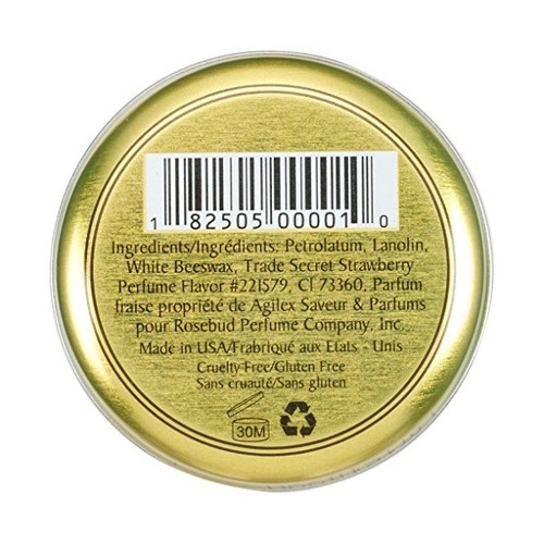 Rosebud, Strawberry Lip Balm De Estaño, 0,8 Onza