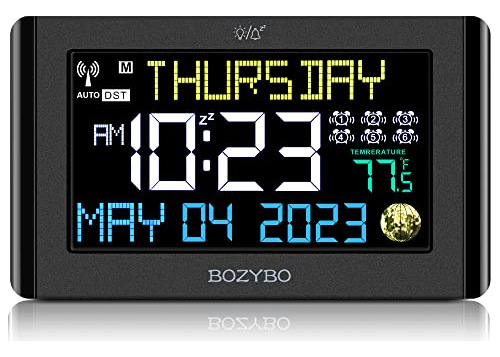 Bozybo Reloj Digital Con 6 Despertadores: Reloj Atómico Con 