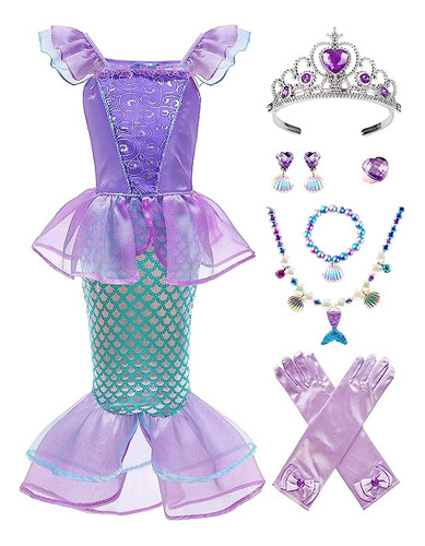 Mermaid Costume Girls Halloween Princess Dress With Jewelry