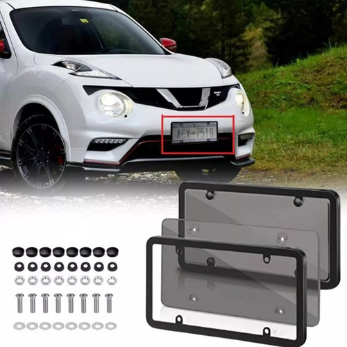 Par De Cubre Placa Automotriz Micas Trasparentes Universal Gris