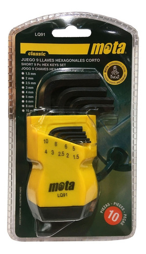 Juego De 9 Llaves Allen Hexagonales Cortas Mota Lq91