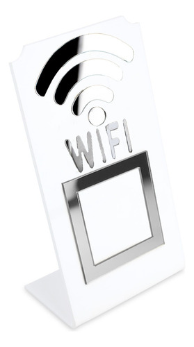 Placa Wifi Qr Code Display Acrílico De Mesa Balcão Branco Cor Branco e Prata
