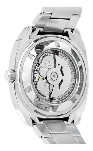 Relógio automático Seiko Recraft Snkm97 Retro 44 mm, cor da pulseira: prata, bisel, cor de fundo prateada, cor de fundo: preto