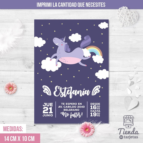 Imagen 2 de 3 de Diseño De Invitación Digital + Imprimible Unicornio Violeta
