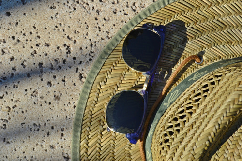Anteojos De Sol Vintage Combinados Marco Azul Negro Azul Dorado